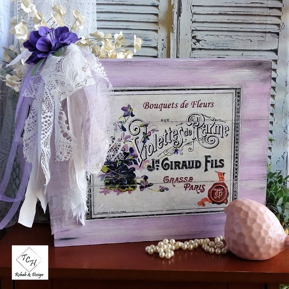 The Crafty Hobbit Other - Lavender Shabby Chic Decor Vintage French Flower Shop Sign Handmade French Chic